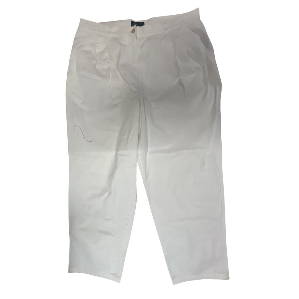 Ralph Lauren White‎ Cotton Pleated Women's Trousers High Rise Straight Leg 16W